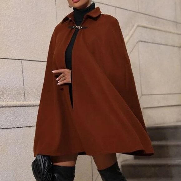 Horsebit clousure Cape Overcoat Jacket brown - Picture 2 of 5